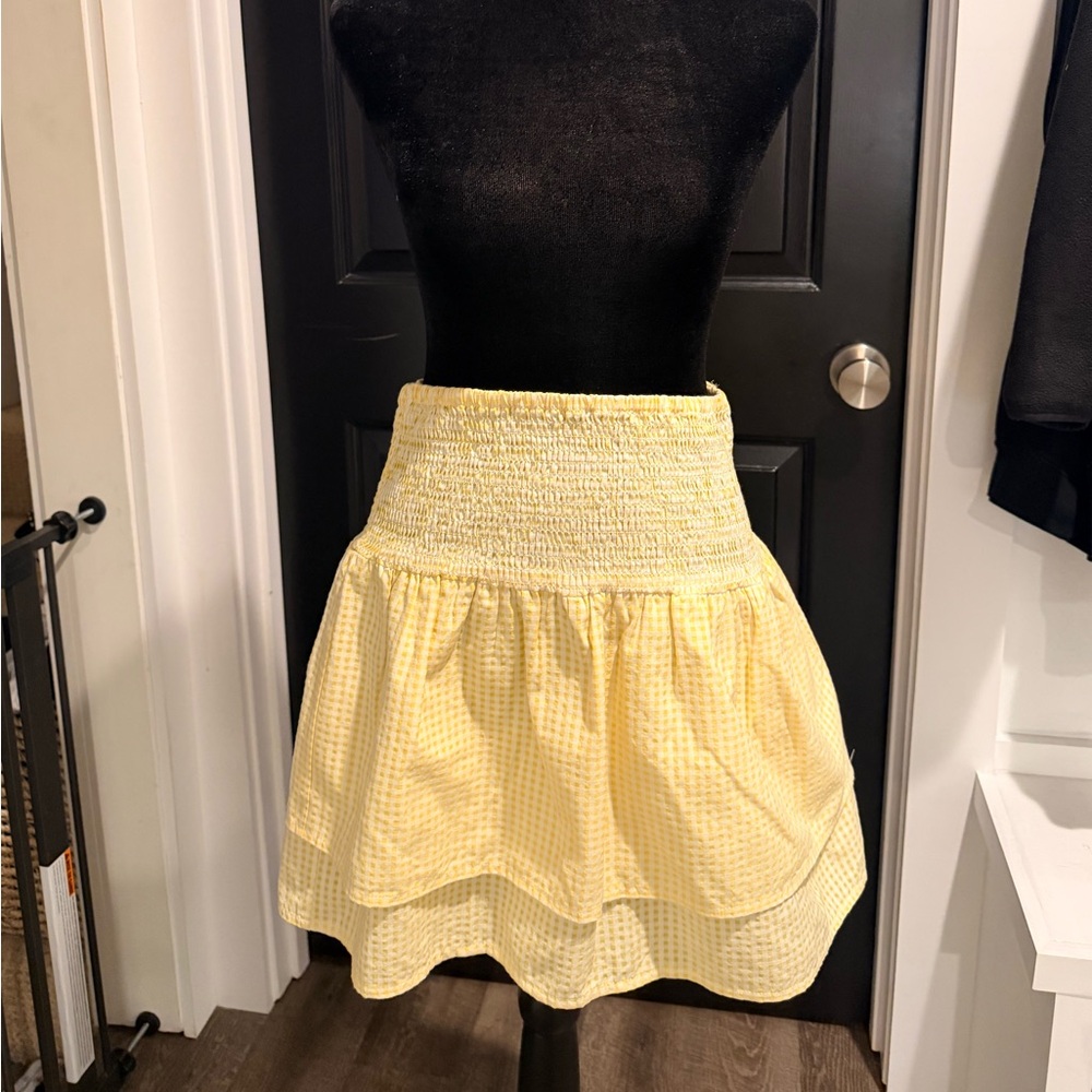 Blue Rain Yellow Checkered A-Line Skirt